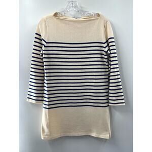 Milly Women's Blue Cream Striped Cotton Boat Neck Long Sleeve Tunic Top Size P